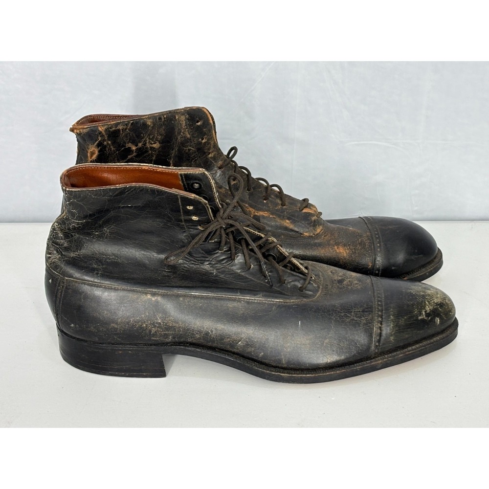 Gladstone Good Year Well Leather Boots Womens‎ Black Lace-Up Cap Toe Vintage